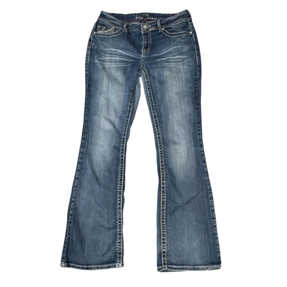Ariya Jeans Decorative Embroidered Stitch Flare Denim Jeans Sz 11/12